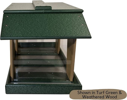 DutchCrafters Poly Post Mount Extra Large Double Hopper Bird Feeder, Outdoor Wild Bird Feeder for Outside, USA Amish Made (Turf Green & Cedar)