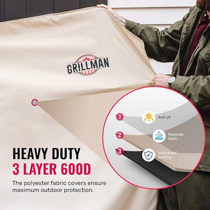 Grillman Grill Cover, BBQ Outdoor Grill Covers, Charcoal, Gas Grills, Waterproof, Rip-Proof, Weather-Resistant, Anti-UV, Barbecue Cover for Weber, Genesis, Charbroil, Nexgrill, etc (Tan, 58 Inch)