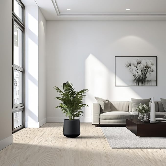 Kante 11.6" Dia Round Concrete Planter, Outdoor Indoor Large Plant Pots Containers with Drainage Hole and Rubber Plug for Home Garden Patio, Black