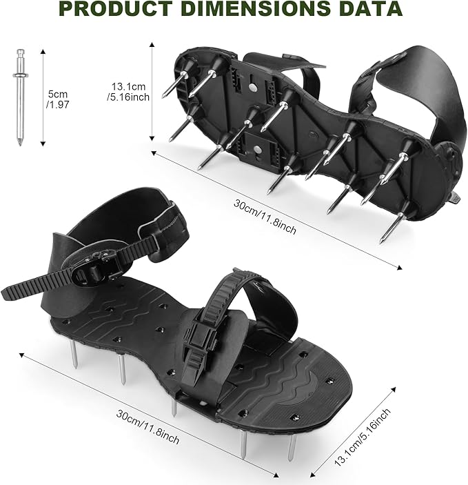 Lawn Aerator Shoes for Grass Spikes Aerator Lawn Shoes for Patio/Yard/Garden Heavy-Duty Spiked Sandals with Adjustable Loop Straps Stainless Steel Black