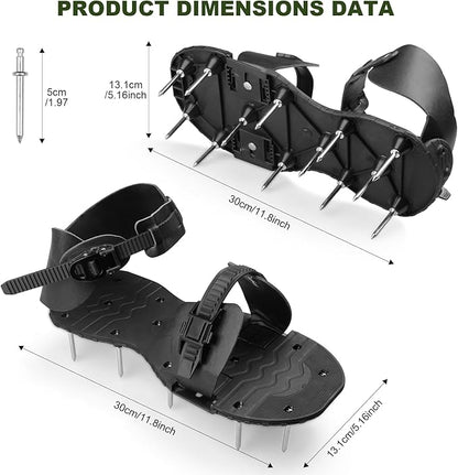 Lawn Aerator Shoes for Grass Spikes Aerator Lawn Shoes for Patio/Yard/Garden Heavy-Duty Spiked Sandals with Adjustable Loop Straps Stainless Steel Black