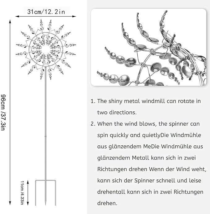 Metal Windmill, Wind Spinners for Yard and Garden, Pinwheels, Silver, Kinetic