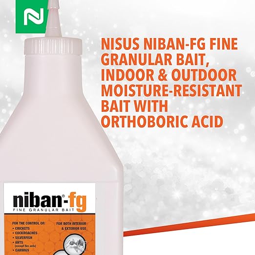 Nisus NiBan-FG Fine Granular Bait, Indoor & Outdoor Moisture-Resistant Bait with Orthoboric Acid, for Ants, Cockroaches, Crickets, Silverfish & Earwigs, 1 lb
