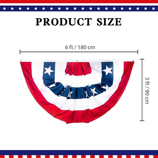 3x6Ft American Bunting Flags Outdoor, Patriotic Bunting for 4th of July Decorations, Memorial Day Patriotic Decorations, USA Pleated Fan Flag for Outdoor Indoor Use (Set of 3)