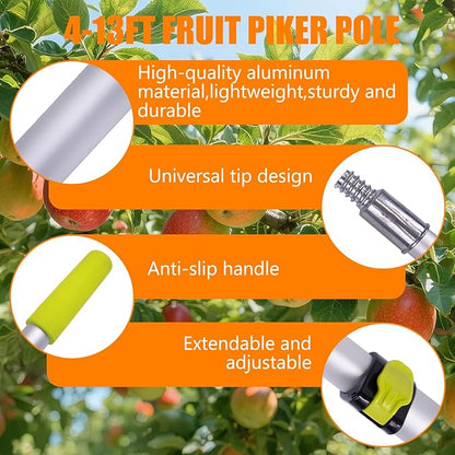 20FT Telescopic Fruit Picker With Wire Basket and Woven Basket,Adjustable Fruit Picker Pole With Basket Telescoping,4.6-20FT Fruit Picker Pole,Suitable For Picking Apples,Mangoes,Plums and Others