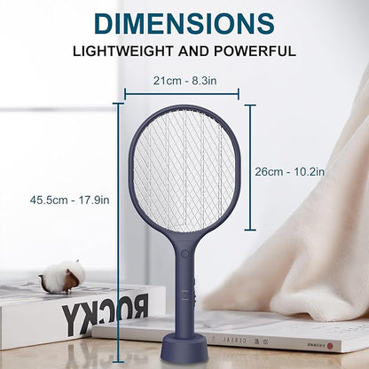 Electric Fly Swatter 2 Pack, 3000V Bug Zapper Racket Fly Zapper with 1500mAh Rechargeable Battery, Indoor Outdoor Fly Trap Mosquito Killer with 3-Layer Safety Mesh for Home, Kitchen, Patio, Camping