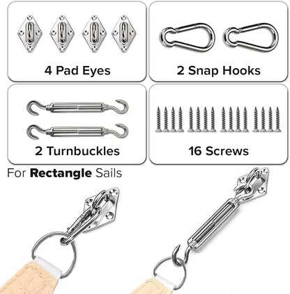 Sun Shade Sail Hardware Kit - 6 Inch Stainless Steel Sunshades Canopy Installation Kit Install Outdoor Rectangle Heavy Duty Shade Sails for Deck Garden Lawn Patio