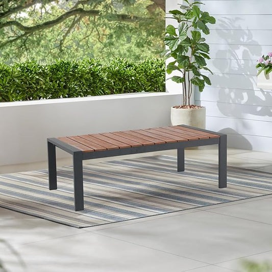 Soleil Jardin Aluminum Patio Furniture Coffee Table, Outdoor Rectangle Table with FSC Certified Solid Wood Top, Outdoor Conversation Modern Coffee Table
