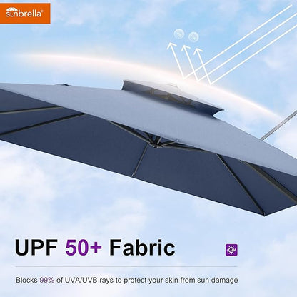 PURPLE LEAF 12FT Sunbrella Cantilever Umbrella Outdoor Square Double Top Large Offset Hanging 360° Rotation Heavy Duty Umbrella for Garden Patio Deck Pool Backyard Spectrum Denim