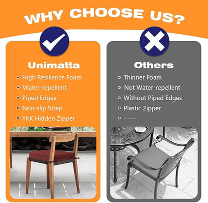 Sunbrella Square Corner Seat Cushions, 18.5" x 16" x 3", Set of 4, Indoor Outdoor Water Repellent Universal Chair Pads with Ties for Patio Furniture, Garden Dining Chairs, Spectrum Brick
