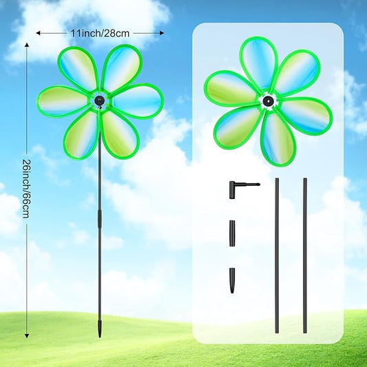4PCS Wind Spinners for Yard and Garden 11 Inches Colorful Lawn Pinwheels Flower Wind Spinners Decorative Whirligigs Windmill Kids Toys for Garden Outdoor Decor Gifts