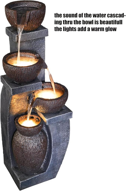 Outdoor Water Fountains Modern Garden Fountains with LED Lighting Indoor Resin Decor for Garden Patio, Deck, Porch, Backyard Home Art DéCor (37.4 inchs)