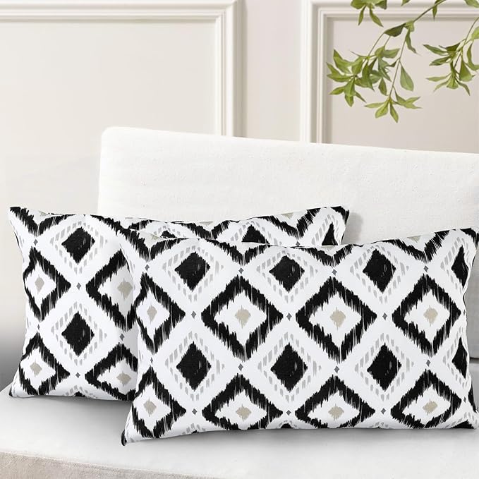 idee-home Outdoor Pillows with Inserts Included, Patio Outside Lumbar Pillows Waterproof Set of 2, 12 x 20 inch