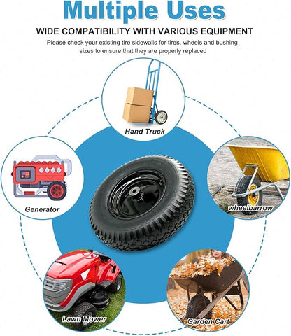 2-Pack of 4.80/4.00-8 Pneumatic Tire and Wheel,2PR (Air Filled)- 5/8"or 3/4" Powdered Metal bushings and 3"or 6"Center Hub,for Wheelbarrow,Garden and Utility Cart,Trolley,Wagon and More (MYTT4008-2)
