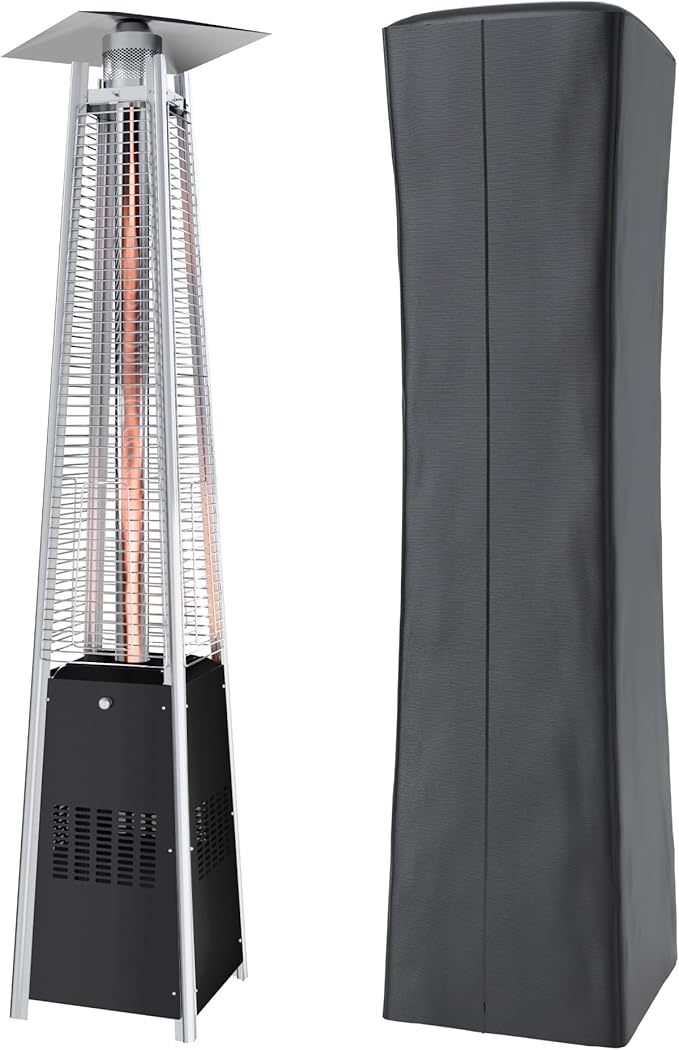 Kingdura 48,000 BTU Pyramid Patio Heater with Cover & Wheels, Outdoor Patio Heaters for Outdoor Use, Triple Safety Protection, 87" Quartz Glass Tube Propane Heater for Deck Backyard Commercial Balcony