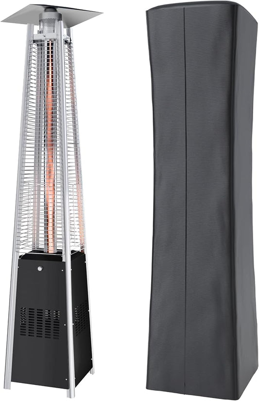 Kingdura 48,000 BTU Pyramid Patio Heater with Cover & Wheels, Outdoor Patio Heaters for Outdoor Use, Triple Safety Protection, 87" Quartz Glass Tube Propane Heater for Deck Backyard Commercial Balcony