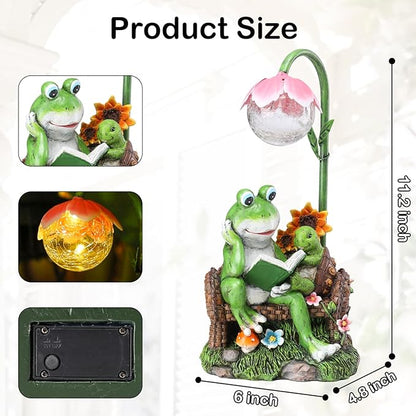 A-First Solar Garden Outdoor Statues Frog Turtle Reading Sculptures Figurine with Solar Lights for Patio Balcony Yard Ornament Outdoor Decor Gift