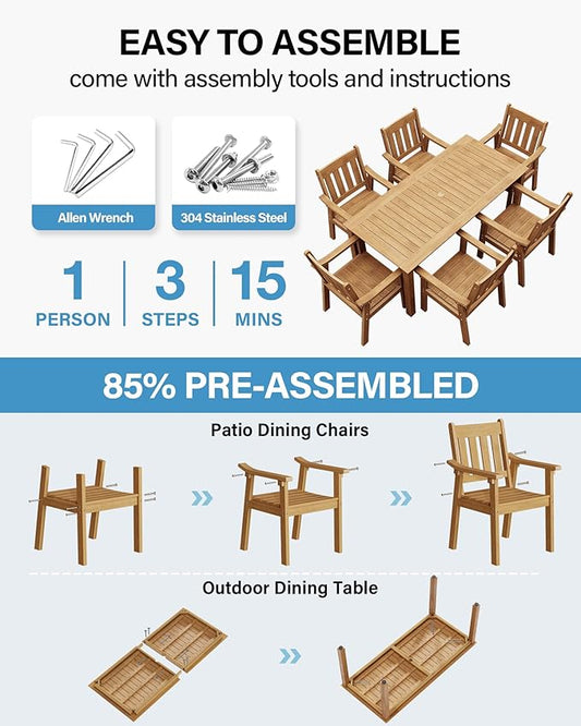 YEFU Outdoor Patio Chairs Set of 2: All Weather Outdoor Dining Chairs with Wide Curved Seat and Backrest - Plastic Patio Chairs for Outside Backyard/Garden/Pool/Porch/Deck 350lbs Capacity Teak
