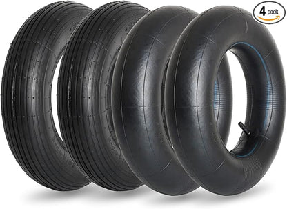 GIGOOL 4.80/4.00-8" Replacement Tire and Inner Tube Set, 2 Pack, 15" Heavy Duty Tire and Wheel, TR-13 Straight Valve Stem, for Wheelbarrow Trolley Dolly Garden Wagon Wheel Replacemen