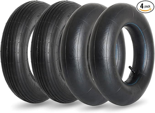 GIGOOL 4.80/4.00-8" Replacement Tire and Inner Tube Set, 2 Pack, 15" Heavy Duty Tire and Wheel, TR-13 Straight Valve Stem, for Wheelbarrow Trolley Dolly Garden Wagon Wheel Replacemen