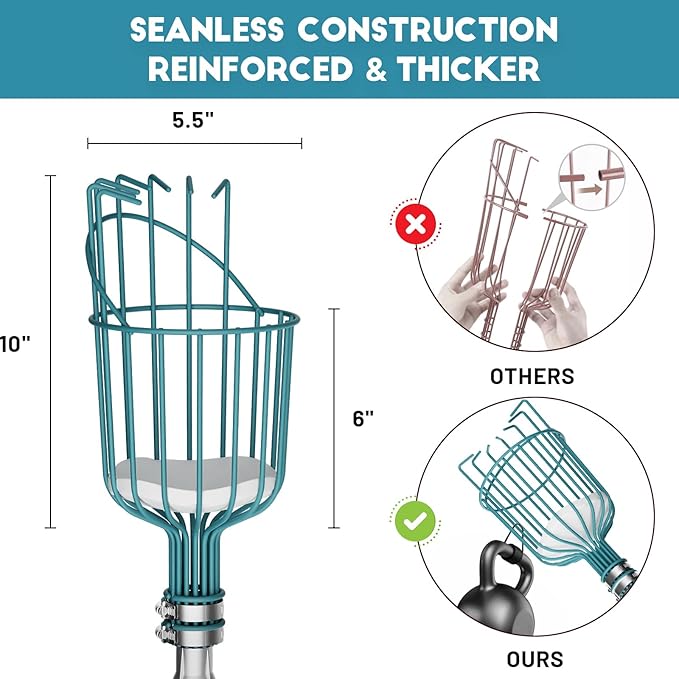 12FT Telescoping Fruit Picker (20+ Foot Reach) | Lightweight High-Grade Aluminum Extension Pole with Easy Attach Twist-On Apple Basket | Durable Fruit Picking Tool