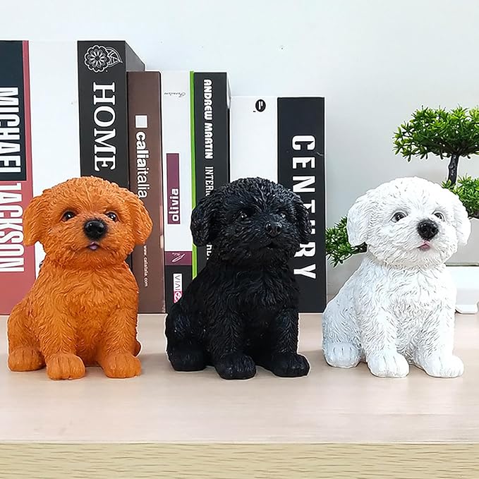 Dog Statue for Outdoor Maltese Dog Ornament Resin Bichon Frise Statue for Home Decor
