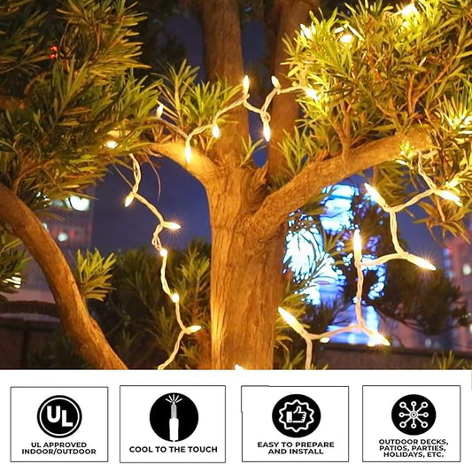 Vigdur 21ft White String Lights with 100 Bulbs on White Wire Cord, UL Approved for Indoor/Outdoors Use, Connectable 120V Clear Outdoor String Lights for Xmas Patio Home Party Garden Decor