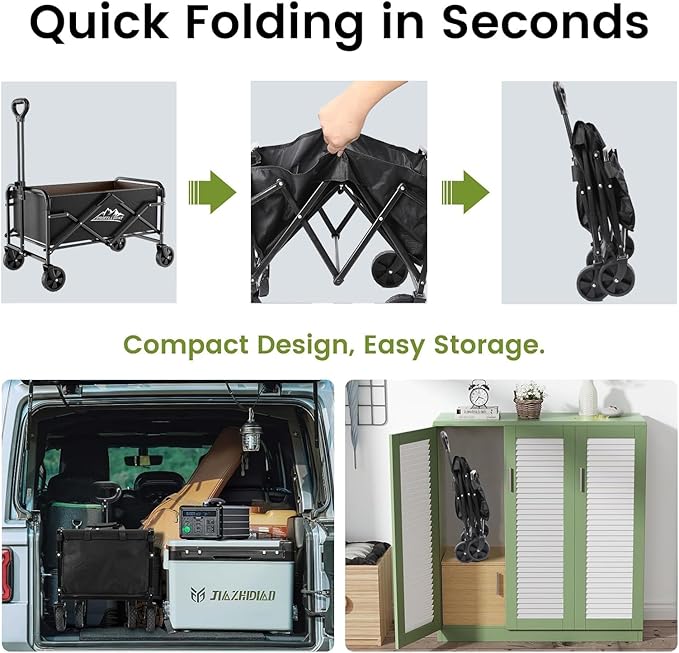 Collapsible Wagon Cart with 5" Removable 360° Swivel Wheels & Handle Adjustable, 220lbs Capacity， Waterproof 600D Oxford Fabric & MDF Base, All-Terrain Portable Utility Cart for Shopping, Garden， Pet