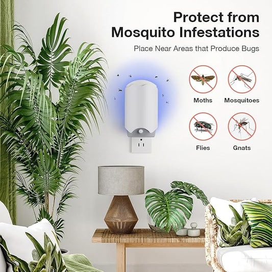 Fly Trap Indoor, 2 Plug-in Fly Catchers with 6 Refill Glue Boards, Fruit Fly & Gnat Killer, Indoor Bug Trap for Mosquitoes, House Flies, Moths & Other Flying Insects