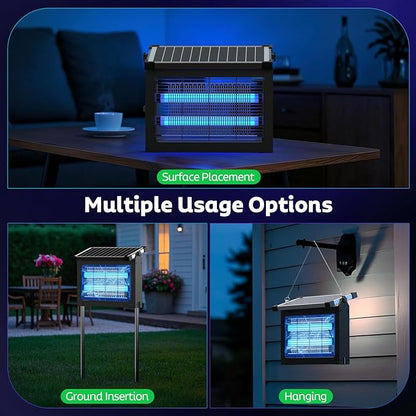 Solar Bug Zapper Outdoor, Mosquito Zapper Waterproof Electric Fly Zapper Rechargeable Mosquito Killer Lamp with 10W Solar Panel, 4500V Cordless Fly Trap for Backyard, Patio, Garden, RV, Camping