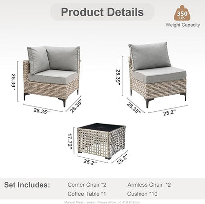Outdoor Sectional Patio Furniture Set with Glowing Table,5 Pieces Wicker Conversation Sets L Shaped Couch Out Door Sofa Set Outside Furniture for Garden Deck Yard Porch,Dark Grey