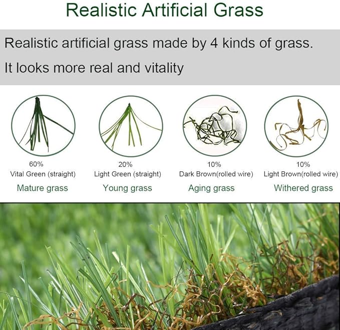 Artificial Grass Turf 12FTX45FT, 1.38" Pile Height Realistic Synthetic Grass, Indoor Outdoor Pet Faux Grass Astro Rug Carpet for Garden Backyard Patio Balcony