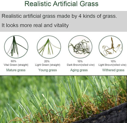Artificial Grass Turf 12FTX63FT, 1.38" Pile Height Realistic Synthetic Grass, Indoor Outdoor Pet Faux Grass Astro Rug Carpet for Garden Backyard Patio Balcony