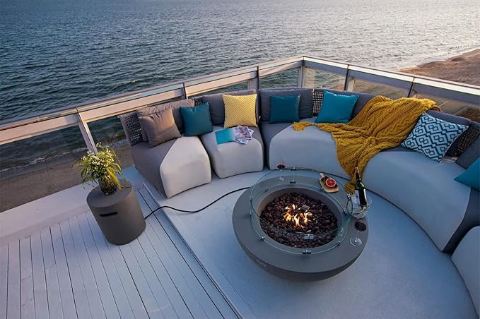 Elementi | Lunar Gas Fire Pit Cast Concrete 42" Round Fire Table, Outdoor Fire Pit Electronic Ignition | Canvas Cover, Lava Rock Included | Dark Gray (Natural Gas)