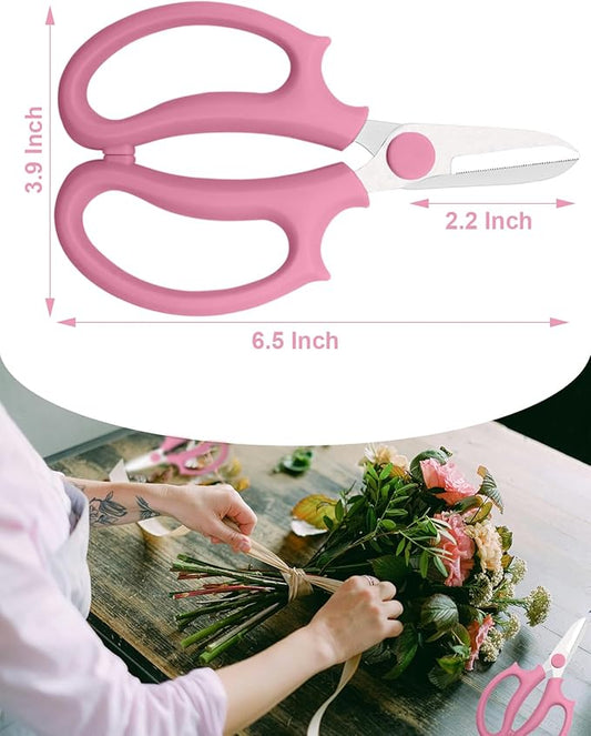 Pink Flower Scissors, Thickened Stainless Steel Floral Pruning Snips – Sharp Garden Clippers for Fresh Flowers, Flower Arrangement Supplies, DIY Floral Cutting Scissor (12 PCS Pink)