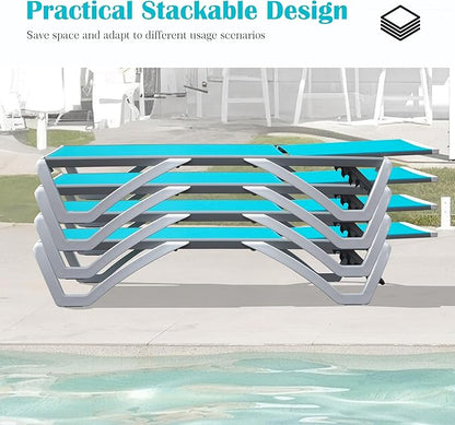 Domi Outdoor Lounge Chair, Aluminum Patio Chaise Lounge with 5 Position Adjustable Backrest and Wheels, All Weather Reclining Chair for Patio, Yard, Balcony, Poolside (Lake Blue)