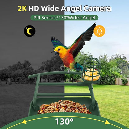 Smart Bird Feeder with Camera Solar Powered,AI Species Identify,2K HD Auto Capture Video,Instant Arrival Alerts,2L Large Capacity,IP65 Waterproof,Hummingbird Feeders for Outdoors,Gift for BirdLovers