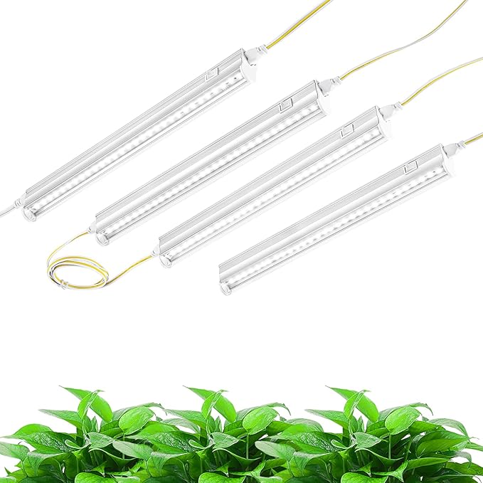 Hywymlait T5 Grow Lights for Indoor Plants, 5000K Full Spectrum, 1FT LED Growing Lamp, Plant Growing Light Strips for Greenhouse Seed Germination, Vegetable Planting, Plug and Use, 4 Pack