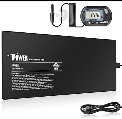 iPower 8 by 18-Inch 24W Reptile Heat Mat, LCD Digital Aquarium Thermometer, Under Tank Warmer Terrarium Heat Pad for Turtles Lizards Frogs and Other Small Animals, Multi Sizes