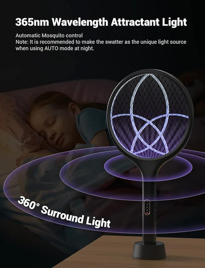 YISSVIC Electric Fly Swatter Bug Zapper Racket 4000V LED Screen Dual Modes Fly Zapper Rechargeable for Indoor Home Office Backyard Patio Camping (Black-2 Pack)