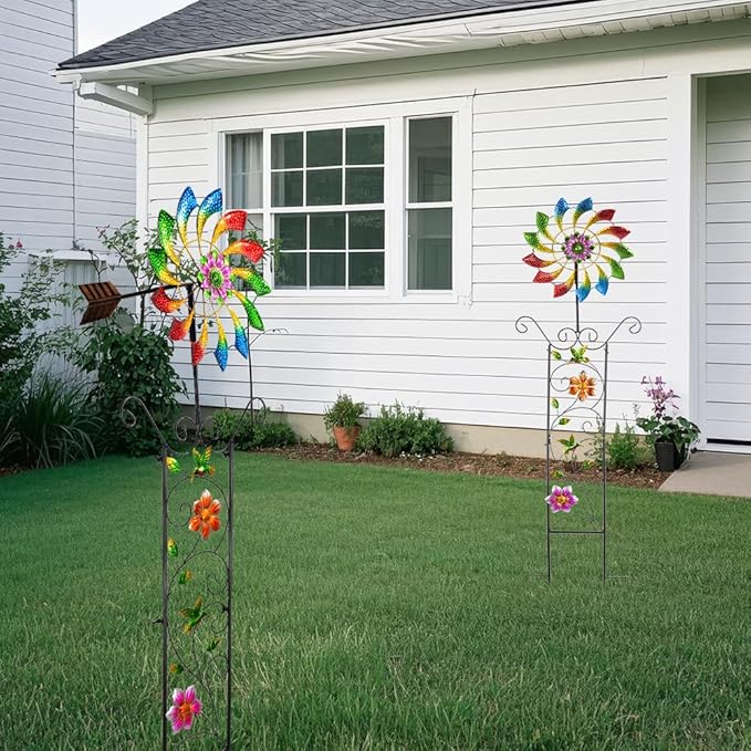 12.8” Wind Spinners Outdoor,Waterproof Wind Spinners for Yard and Garden,Kinetic Wind Spinner with Weather Vane,Yard Art Wind Sculptures & Spinners,Metal Muti-Color Pinwheels for Lawn Patio