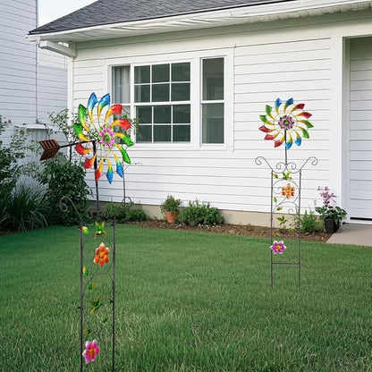 12.8” Wind Spinners Outdoor,Waterproof Wind Spinners for Yard and Garden,Kinetic Wind Spinner with Weather Vane,Yard Art Wind Sculptures & Spinners,Metal Muti-Color Pinwheels for Lawn Patio