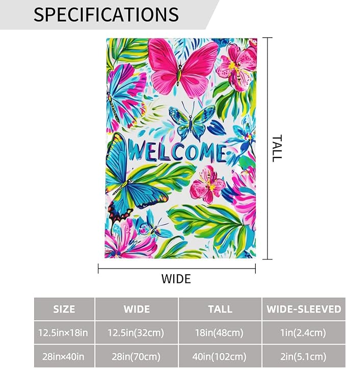 Butterfly Garden Flag Vertical Double Sided Outdoor Yard Flags 12.5x18 Inch Burlap Banners for House Lawn