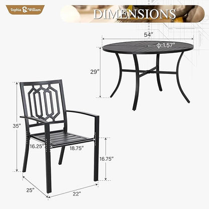 Sophia & William Round Patio Table and Chairs Set, Outdoor Dining Set for 6, 7 Piece Metal Patio Furniture, 54" Black Table(Geometry)