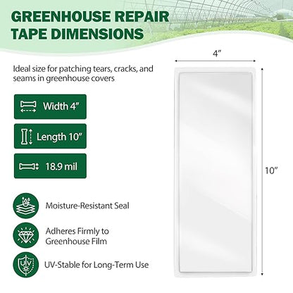 EAGLE PEAK Greenhouse Repair Tape 4”x10”, Heavy Duty Clear Waterproof Patch Kit, Sealing Tape for Greenhouse Film, Tent, Awning, RV Roof Repair, 8 Pack, Clear