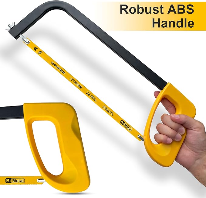 12in. High-Tension Hacksaw Frame with 24 TPI Bi-metal Blade, Hand Saw Suitable for Metal, wood, PVC, Carpentry