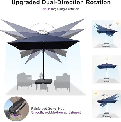PURPLE LEAF 10' X 6.5' Swivel Outdoor Patio Aluminum Umbrella with Base Left-right Tilting Cantilever Offset Umbrella with UV Resistant Heavy Duty Fabric for Deck Pool Patio Backyard, Ocean Slate