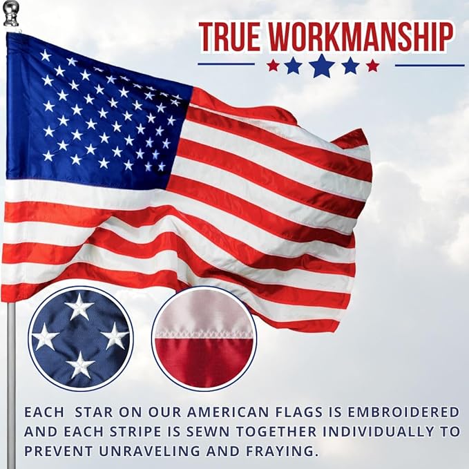 American Flag - Heavy-Duty US Flag - Embroidered Stars - Nylon USA Flag Built for Outdoors - Sewn Stripes - UV Protection - Brass Grommets (15x25 ft)