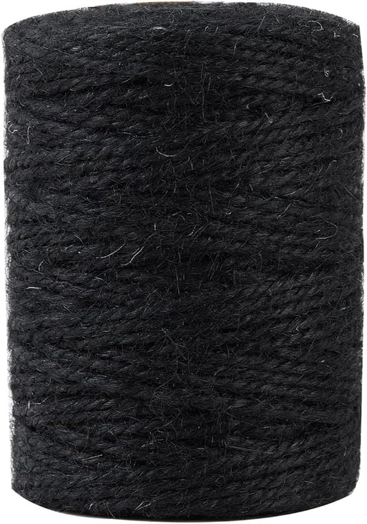 3mm 328 Feet Black Natural Jute Twine, for Crafts Gift, Craft Projects, Wrapping, Bundling, Packing, Holiday Packaging Twine, Gardening and More, Jute Rope to Use Around The House and Garden
