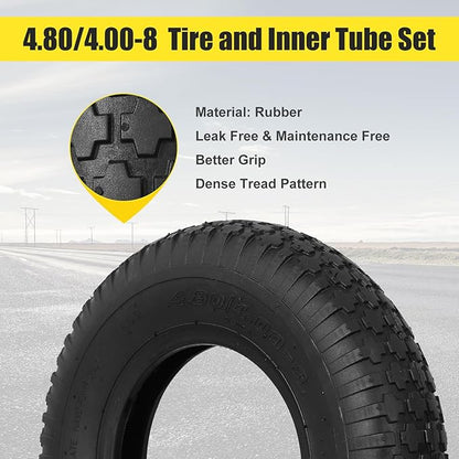 4.80/4.00-8 Tire and Inner Tube, Premium Rubber Wheelbarrow Replacement Parts for Hand Truck Lawn Mower Dollies Wagon Dolly Trailers Go Kart 2 Pack
